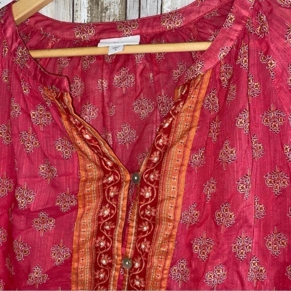 J. Jill Strawberry Boho Printed Voile Floral Button Down - Picture 3 of 6